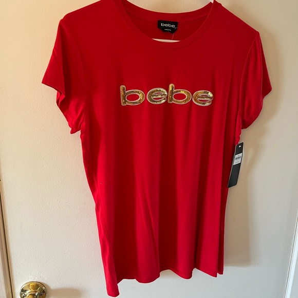 bebe Tops - Bebe Bold Red Tee with Gold Logo